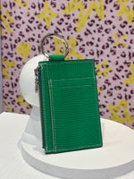BASE MARK leather coin & card case black×green