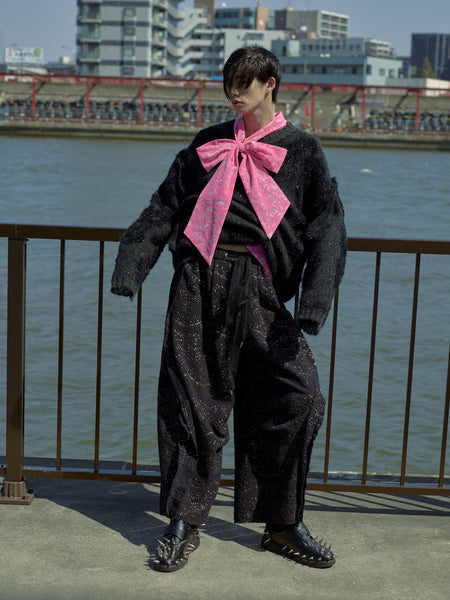 Bear Flocky Print Tie Asymmetry Shirts