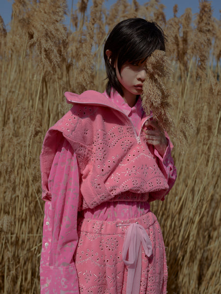 Bear Flocky Print Asymmetry Shirts