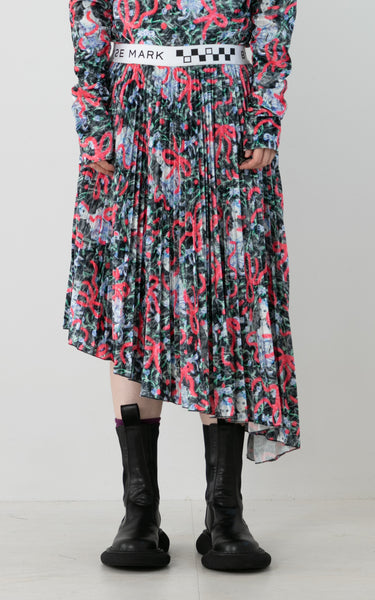 PRINT VELOR PLEATED SKIRT