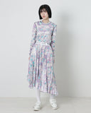 Print Velour Pleated Skirt