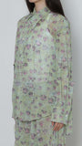 Print Tulle Asymmetry Shirts